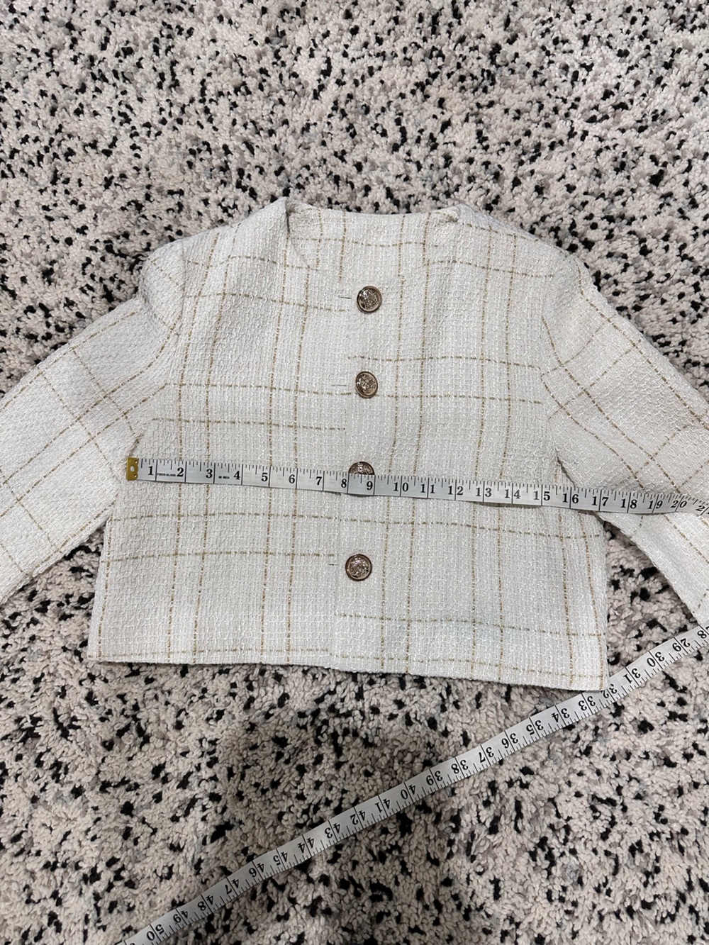 Ivory‎ Tweed Double-Breasted Cropped Jacket with Gold Buttons